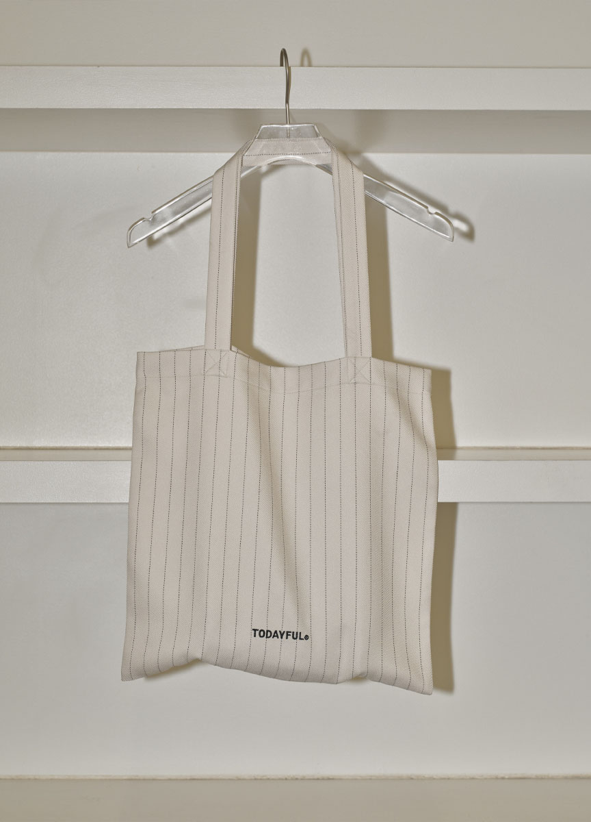 條紋刺繡托特包